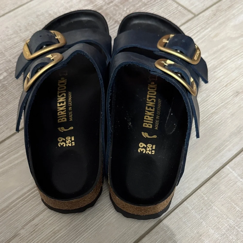 Birkenstock Dark Blue Sandals with Brass Buckles - Picture 2 of 3